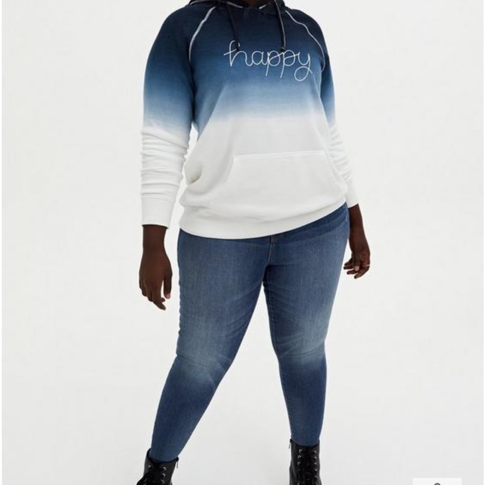 Torrid Blue Dip Dye Happy Hoodie